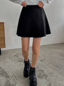 FRIFUL Designer Váy loe lưng cao màu trơn - màu đen - Xem 6