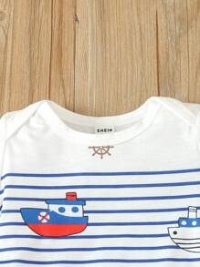 嬰兒男童短袖海洋條紋爬服