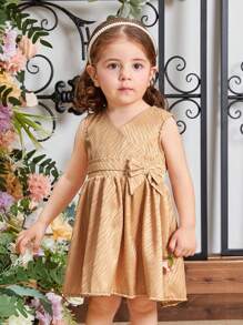 Baby Girl's Sleeveless Floral Jacquard Dress In Champagne Color, Perfect For Daily And Casual Wear, Spring And Summer - Multicolor - View 5