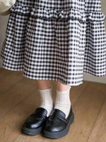 FRIFUL 女士格子荷叶边半身裙 - 黑與白 - 查看 11