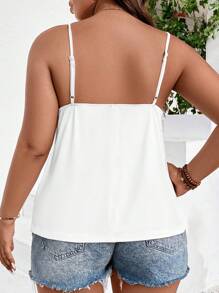 SHEIN Clasi Áo hai dây Plus Size Đề can Tương phản ren màu trơn Giải trí - trắng - Xem 2
