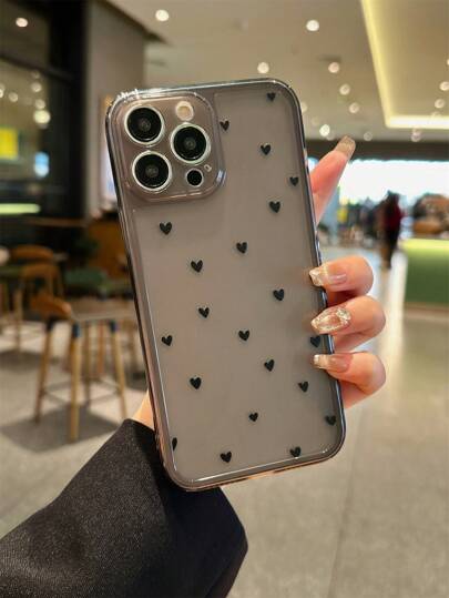 Maryam Alam Artist Girlcore 半透明黑色爱心印花手机保护软壳，节日，爱情情人节
