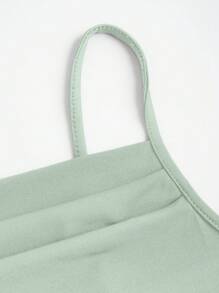 Sweetra Solid Color Pleated Fish Tail Cami Dress Maxi Women Outfit - Mint Green - View 4