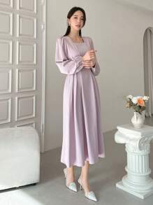 DAZY Ladies' Square Neck Lantern Sleeve Midi Dress