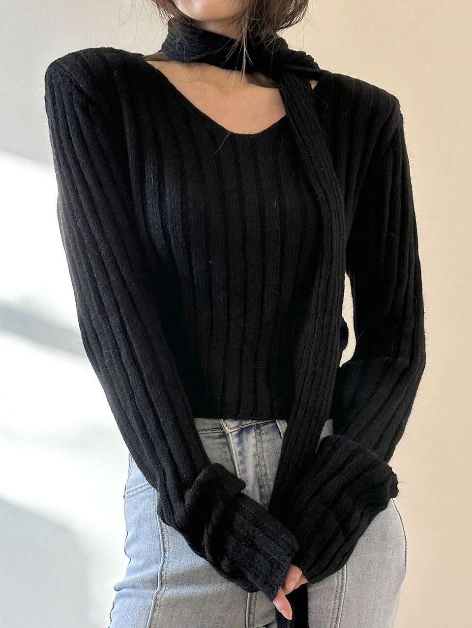 Women's Long Sleeve Ribbed Sweater Fall