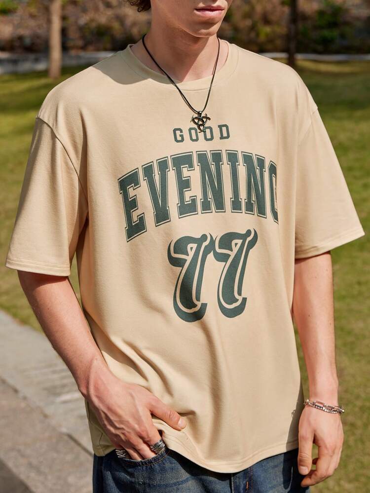 Men's Knit Crew Neck Short Sleeve T-Shirt With Letter Print