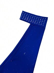 SHEIN Unity Vestido De Corte Ajustado Con Hombros Descubiertos Y Brillos Para Mujeres De Talla Grande - azul real - Ver 3