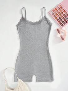 SHEIN EZwear 女士蕾絲修飾貼身肩帶連體短褲緊身背心套裝