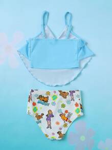 SCOOBY-DOO X SHEIN Tween Girl Cartoon & Letter Graphic Bikini Set - Blue - View 2