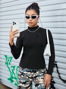 Streetz SHEIN Sport Solid Color Slim Fit Stand Collar Sports T-Shirt