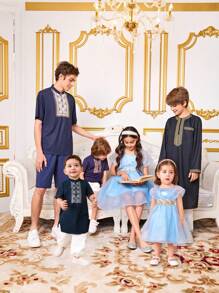 SHEIN Leap Crew 嬰兒男孩幾何圖案短袖長衫配褲裝套裝