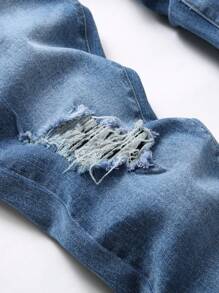 Men's Slim Fit Distressed Washed Denim Jeans - Dark Wash - View 3