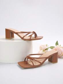 Giày sandal mũi vuông phong cách Pháp dành cho nữ, trang phục ngoài trời mùa hè, gót dày phù hợp với váy - màu nâu - Xem 8