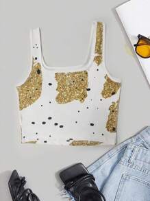 SHEIN Débardeur Court Pour Femmes De Grande Taille Avec Impression D'œil