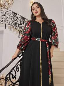 Modelyn Plus Size Women's Arabian Printed Lantern Sleeve Dress Long Evening Dresses - Multicolor - View 4