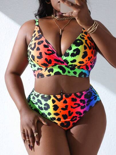 Slaydiva 2025 New Year Party Colorful Animal Print Plus Size Women Bikini Set Summer