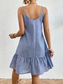 Breezaya 女士條紋荷葉邊背心連衣裙 - 藍色 - 查看 2