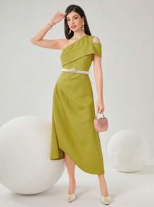 Modelyn 女式纹理单肩长款晚礼服 - 黃色 - 查看 5