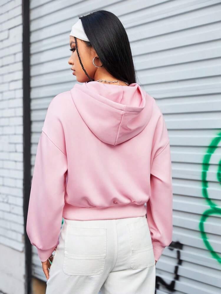 Drop Shoulder Drawstring Hooded Sportswear Sweatshirt