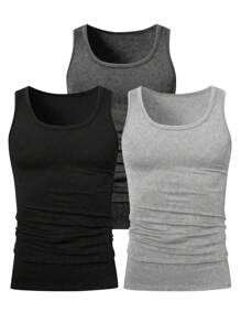 Manfinity Homme Set de 3 piezas de camisetas sin mangas de cuello redondo para hombre