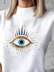INAWLY Women's Short Sleeve T-Shirt With Eye-Printed Cape Graphic Tees Women Tops