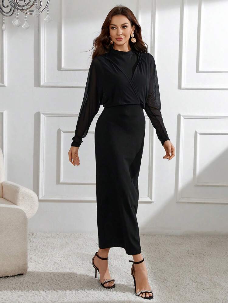Women's Long Sleeve Hooded Fish Tail Dress Long Evening Dresses