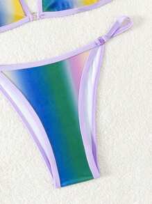 SHEIN Swim Women Bikini Sets Tie Back Contrast Binding Ombre Plain Seksi - MultiWarna - View 6