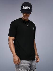 AXEPEAK Men Rose & Slogan Graphic Tee - Black - View 7