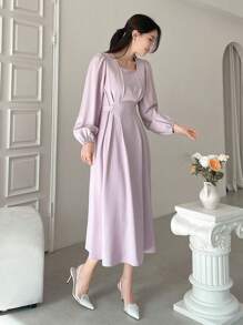 DAZY Ladies' Square Neck Lantern Sleeve Midi Dress