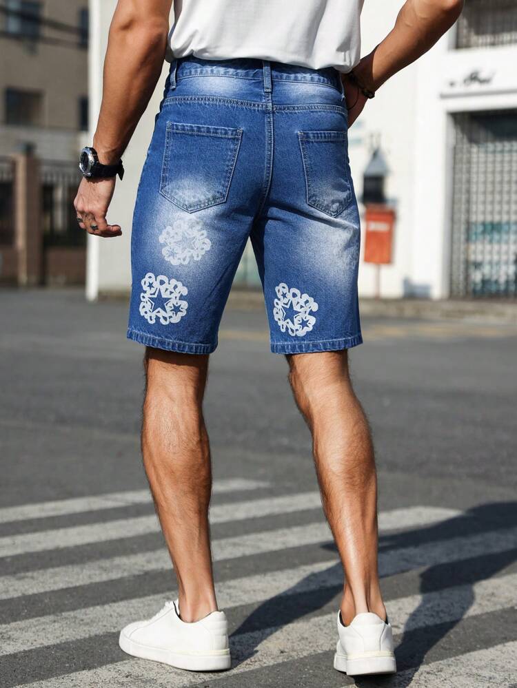 Men's Distressed Denim Shorts With Washed Finishing