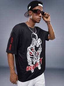 Manfinity RebelGame Nam In Đầu lâu Dệt kim Thời gian rảnh rỗi Áo thun - màu đen - Xem 5