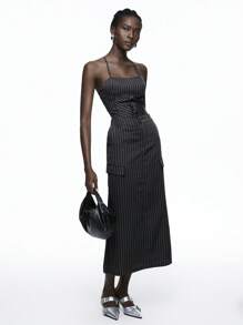 Maija Women's Stripe Pattern Camisole Top And Skirt Set - Dark Grey - View 1