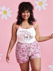 HELLO KITTY AND FRIENDS | SHEIN Women Plus Cute Cartoon Print Pink Pajama Set For Summer And Spring - Multicolor - View 7