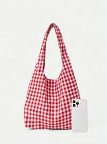 SHEIN MOD Sac à bandoulière à carreaux rouges mignon pour filles et femmes, pour l'été, l'école, le pique-nique, avec une grande capacité, sac pour l'école, les adolescents, les étudiants, pour les livres, la Saint-Valentin