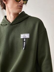 Mainfolk 男士宽松字母贴片连帽衫和迷彩印花裤套装，适合秋冬 - 軍綠色 - 查看 6