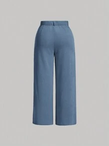 SHEIN MOD Plus Size Solid Color Straight Leg Casual Corduroy Pants - Blue - View 2