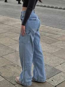 Women's American Casual Versatile Basic Mid-Rise Straight Work Jeans