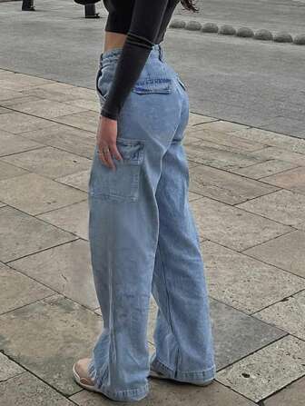 Women's American Casual Versatile Basic Mid-Rise Straight Work Jeans