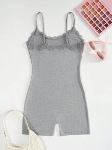 SHEIN EZwear 女士蕾絲修飾貼身肩帶連體短褲緊身背心套裝