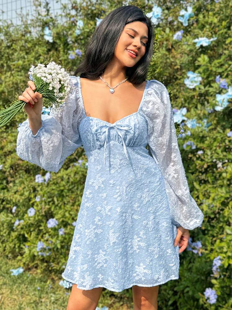 Women's Jacquard Lantern Sleeve Dress