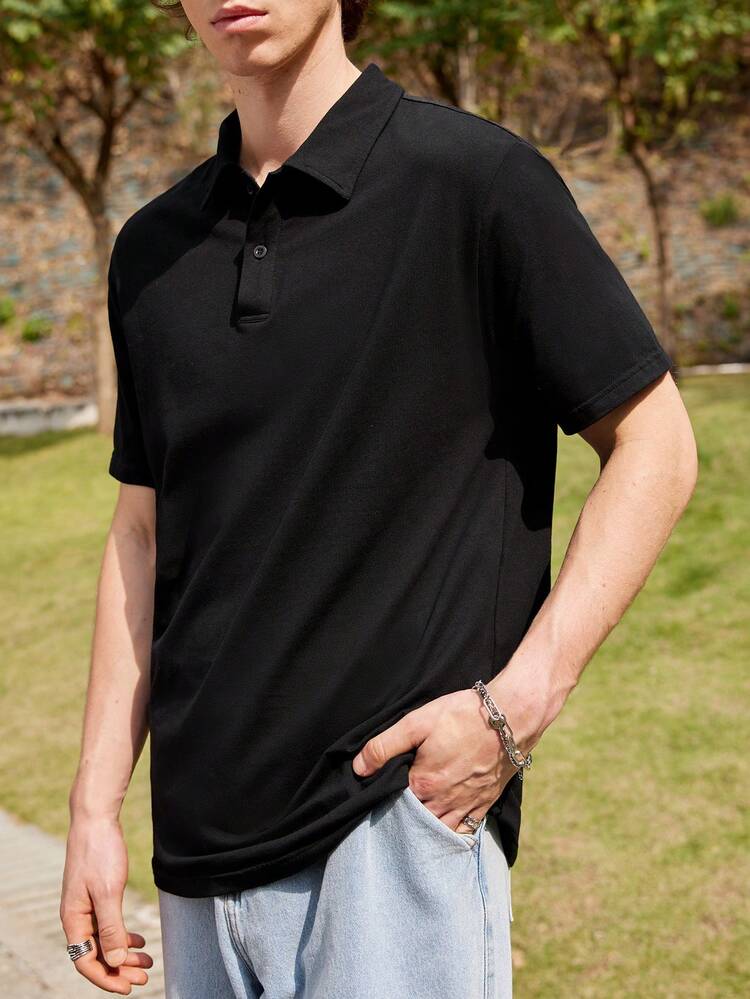 Men's Knitted Polo Shirt With Wing Pattern, Short Sleeve