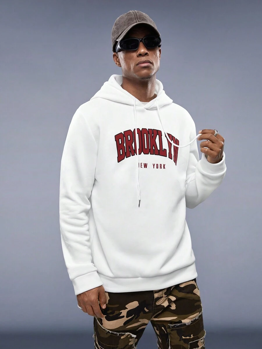 Manfinity RebelGame Men Letter Graphic Drawstring Thermal Hoodie - White - View 1