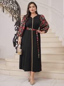 Modelyn Plus Size Women's Arabian Printed Lantern Sleeve Dress Long Evening Dresses - Multicolor - View 7