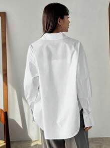 FRIFUL 女式纯色长袖系带衬衫，返校服 - 白色 - 查看 2