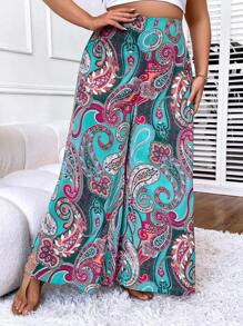 SHEIN LUNE Plus Paisley Print Wide Leg Trousers - Multicolor - View 4