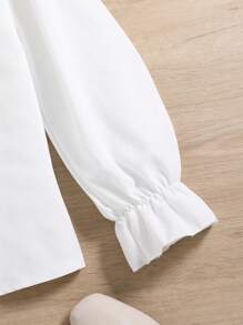 Tween Girl Embroidery Statement Collar Flounce Sleeve Shirt - White - View 7