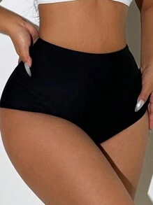 SHEIN Swim Women's Solid Color Swimwear Bikini Bottom For Summer, Beach, Swimming Pool - Black - View 1