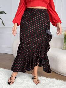 Flirla 大尺碼女裝圓點不對稱荷葉邊裙 - 白色 - 查看 4