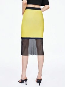 SHEINNeu Summer Ladies' Sheer Mesh Skirt With Letter Print - Yellow - View 2