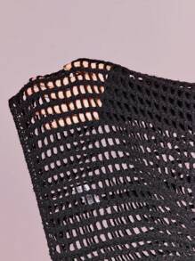 ROMWE Grunge Punk 女士性感朋克風格超大碼純色網編上衣 - 黑色 - 查看 7